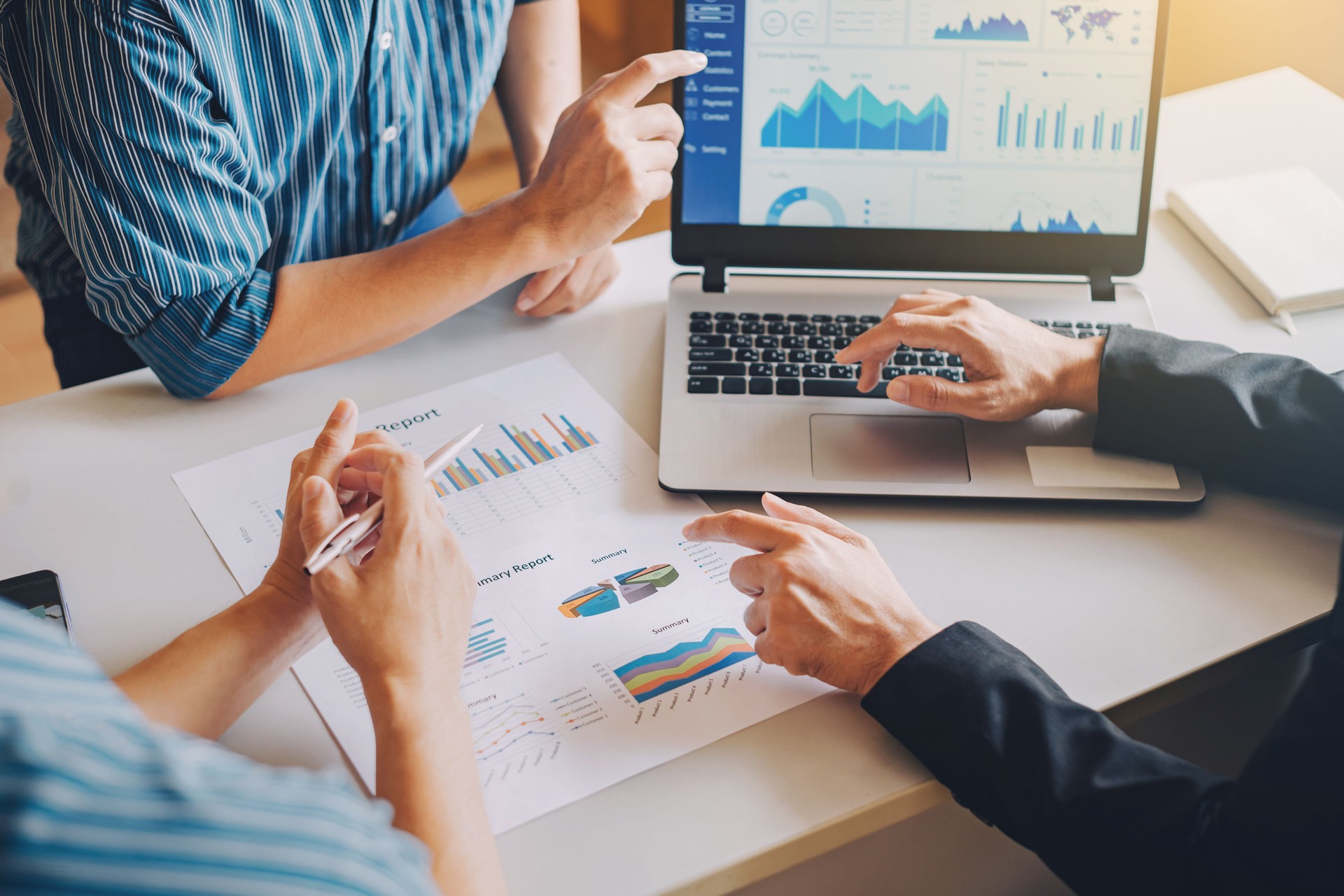 Businessman consult analyzing company financial cash flow result. Concept for teamwork business corporate meeting and economy fund.